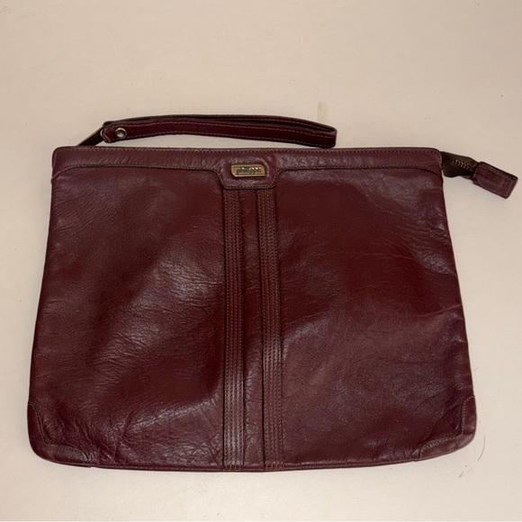 Vintage Phillippe Burgundy Leather Zip Top Wristlet Clutch Handbag Purse - Picture 9 of 9
